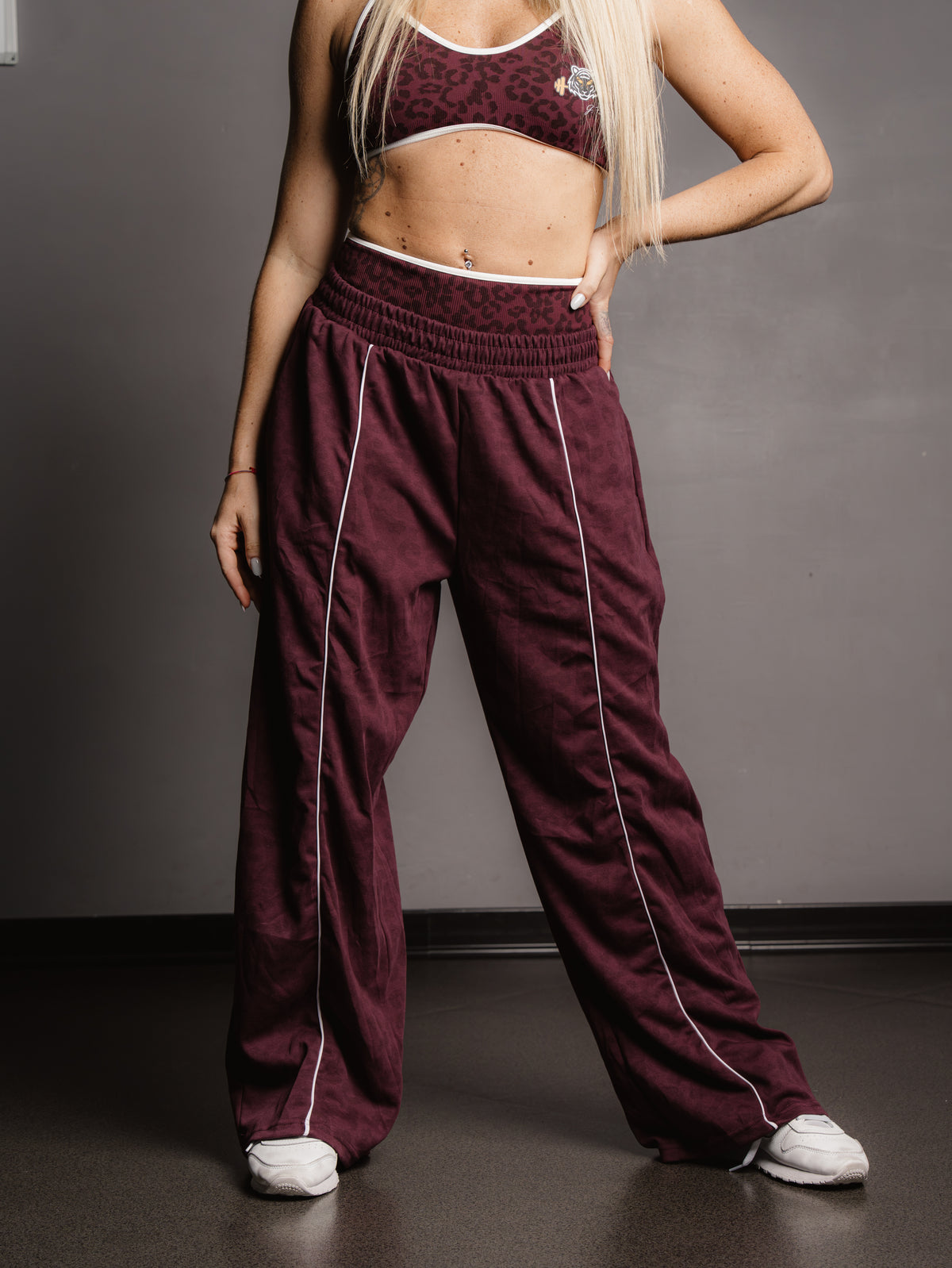 BURGUNDY AEROBICS LEOPARD PANTS
