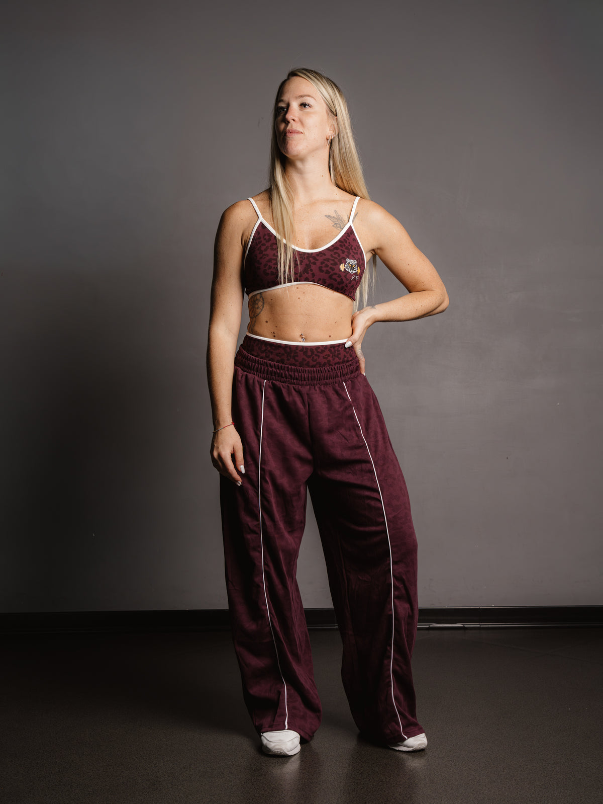 BURGUNDY AEROBICS LEOPARD PANTS